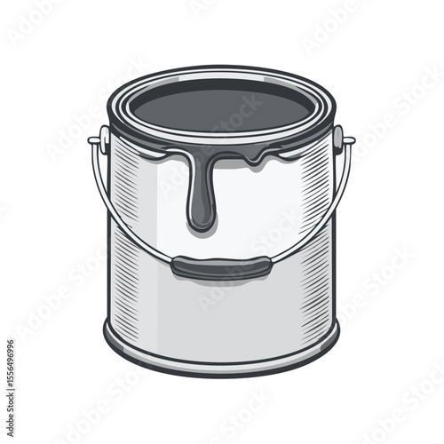 Open paint can with dripping grey paint for renovation projects painting walls or artwork for painter decorators home DIY projects design tool