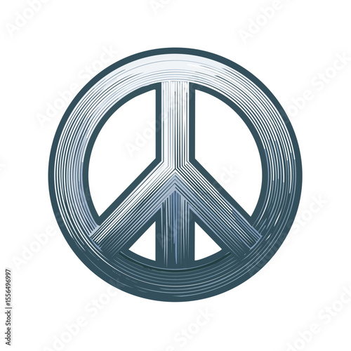 Peace Symbol Illustration in Steel Blue with Textured Lines on Black Background