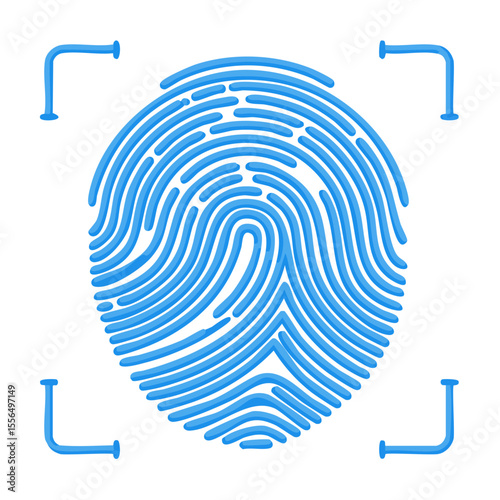 Fingerprint biometric security scan with frame illustration for identification and digital personal data verification technology