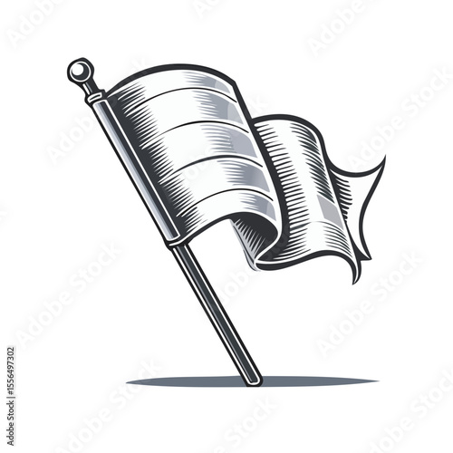 Waving White Flag Illustration Symbolizing Surrender Truce Peace Negotiation Agreement or Sport Finish