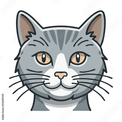 Cute gray tabby cat cartoon illustration vector head with whiskers and stripes illustration for feline pet animal graphic