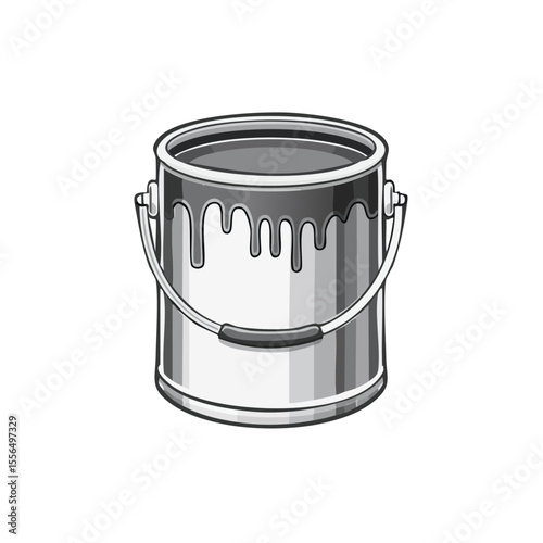 Illustration of a paint can with drips against a black background. Home improvement, painting, renovation, decorating, and repair concepts.