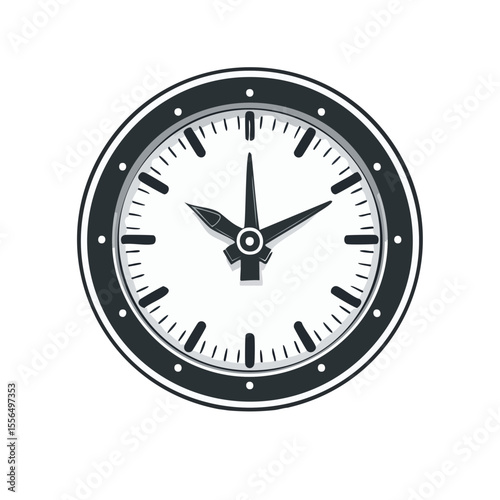 Graphic clock illustration with a circular frame and hands showing the time, with black background