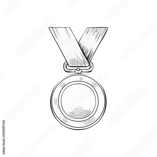 White Medal Sketch Illustration on Black Background Honoring Achievement Excellence in Competition Success Award Victory and Recognition