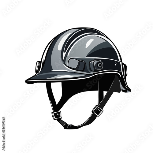 Firefighter Helmet Protective Gear Safety Headwear for Emergency Rescue Services in Grayscale Illustration