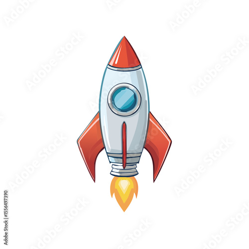 Cartoon Rocket Launching Flying in Outer Space on Black Background Vector Illustration