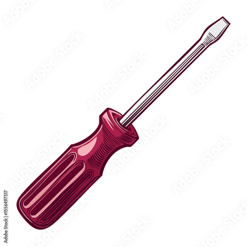 Illustration of a flathead screwdriver with a red handle on a black background for DIY and maintenance projects