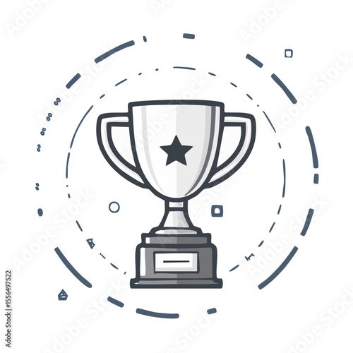Silver trophy illustration with star achievement award celebration concept on black background symbol of victory success and competition triumph