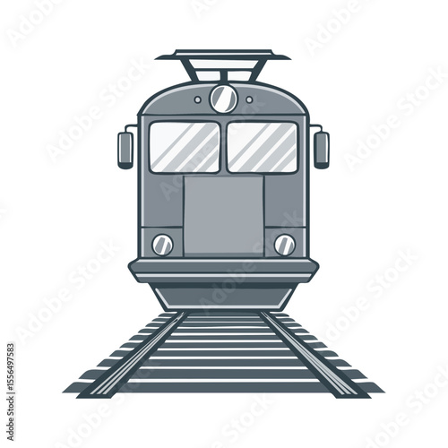 Gray Train Cartoon on Railway Tracks Transporting Passengers and Goods Fast