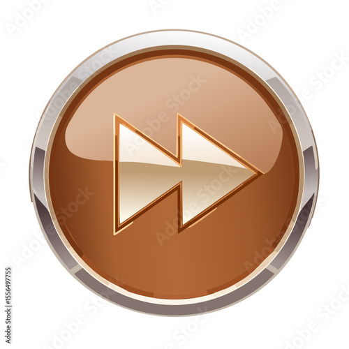 Glossy bronze button with fast forward symbol indicates advancement and progression for media player and online technology