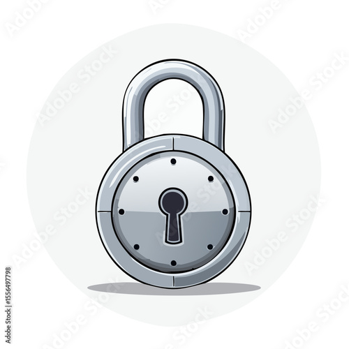 Shiny silver padlock cartoon illustration on white background security privacy concept for digital protection safe system