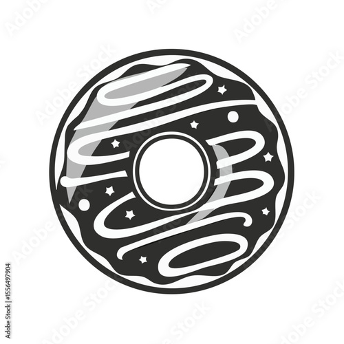 Stylized Donut Illustration with Icing and Stars on a Black Background