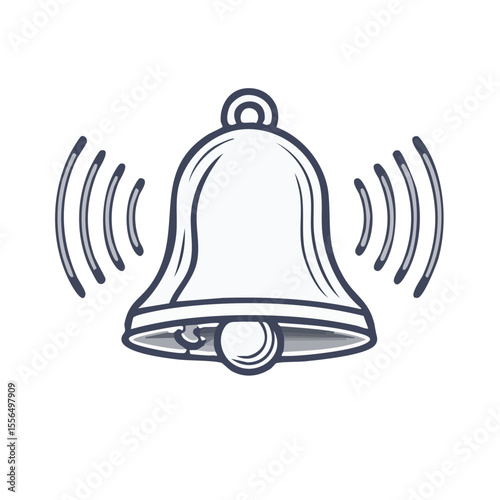 Ringing bell icon with sound waves notification symbol in white and gray, vector illustration on black background for attention and alerts