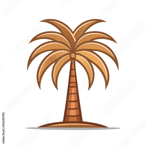 Palm Tree Illustration with Brown Leaves and Trunk on Small Ground Isolated
