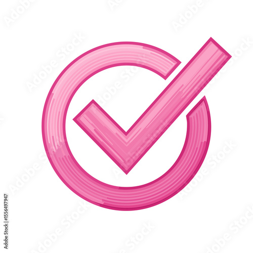 Pink Checkmark Icon with Circle Outline for Approval and Task Completion on Black Background