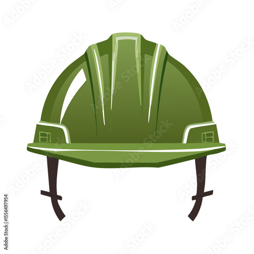 Green hard hat illustration protective headgear for construction and industrial safety gear equipment isolated on black backdrop