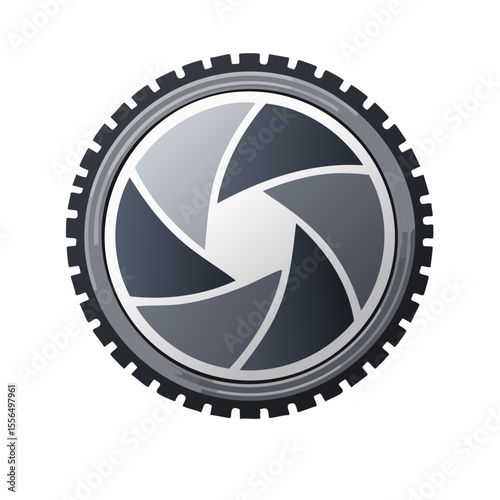 Camera Aperture Symbol in Tire Wheel, Gray Photography Lens Iris Icon