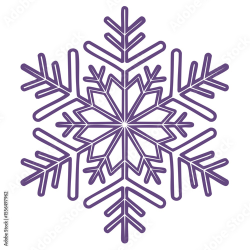 Single purple snowflake illustration on black backdrop winter holiday icon geometric vector snow crystal decoration simplicity design