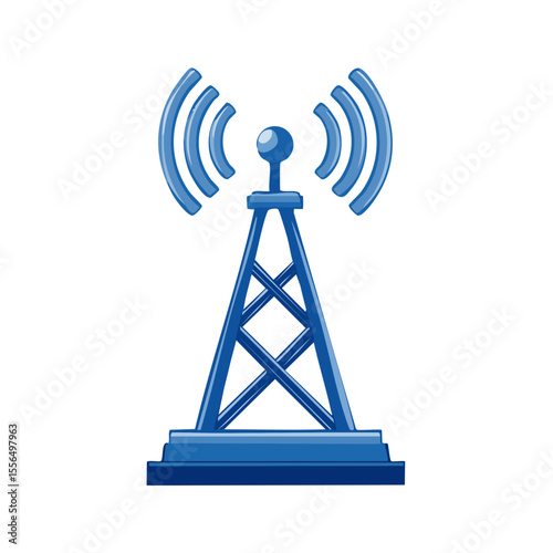 Blue radio tower transmitting signal communication illustration on a black backdrop