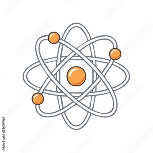 Illustrative Atom Model Graphic Depiction of Electrons Orbiting Nucleus for Scientific Concepts on Dark Backdrop