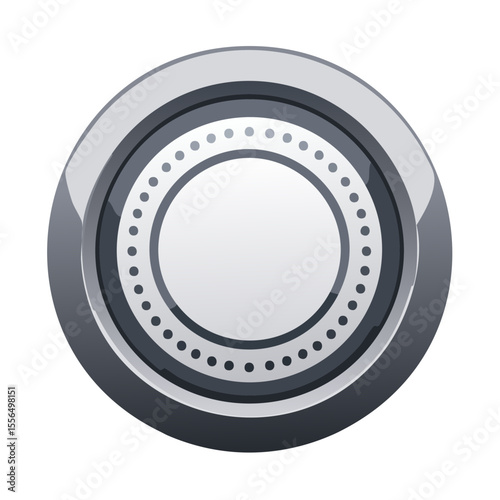 Metallic Round Button Interface Element Chrome Detailing Perforated Ring on Black Background Sleek User Icon