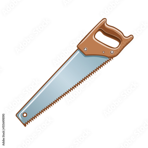 Illustration of Hand Saw with Wooden Handle and Steel Blade on Dark Background