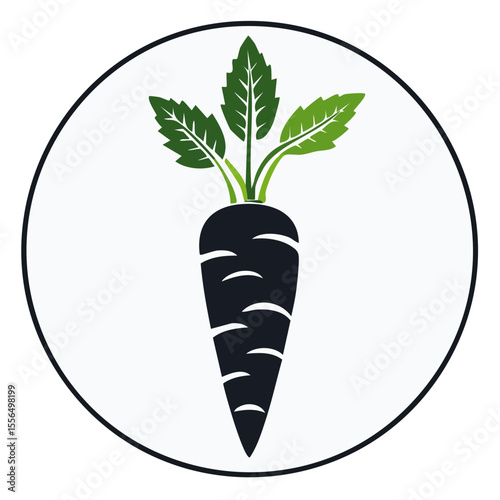 Illustration of a Root Vegetable with Green Leaves, in a Circle