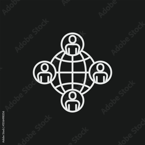 Global Community and International Business Network Icon for Remote Teams and Social Media