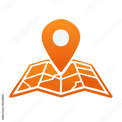 Orange Map Icon with Location Pin: Route Navigation, Direction and Travel Guide