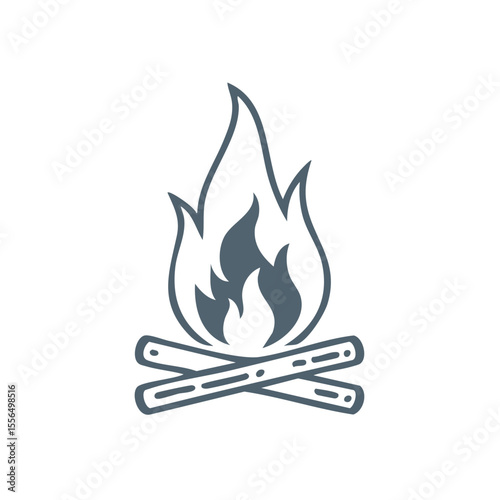 Campfire illustration on black background logs fire outdoor recreation minimalistic design camping trip warmth and flames for design projects