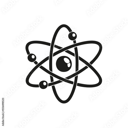 Atom Model on Dark Background, Scientific Structure Symbol with Nucleus and Orbiting Electrons