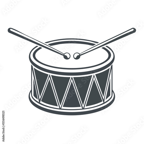 Classic Drum with Drumsticks Outline Vector Illustration Rhythm and Percussion Instrument