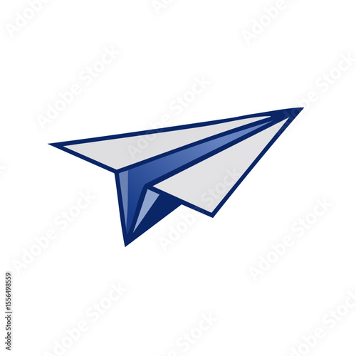 Illustration of a White and Blue Paper Airplane Isolated on Black Background