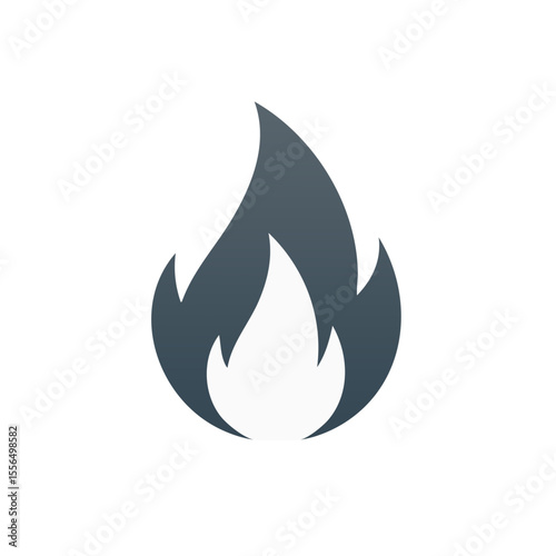Isolated Flame Graphic on Black Backdrop, Burning Fire Icon Symbol, Grey and White Tones