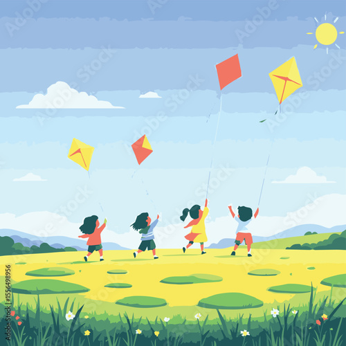 children playing with kite