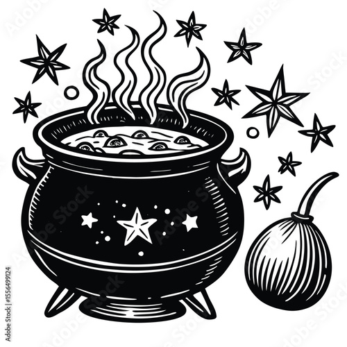 Isolated illustration of a magic gold pot with coins, perfect for St Patrick's Day or a witch's cauldron