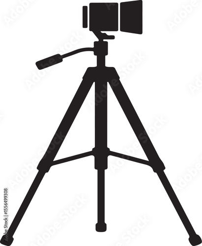 Professional camera mounted on a sturdy tripod for stable photography silhouette