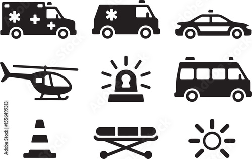 Emergency Vehicles Icons of Safety, Response, and Rescue