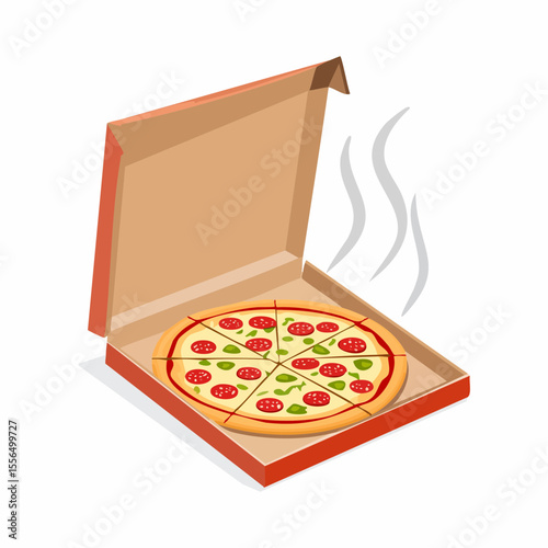 A pizza box half-open with steam rising
