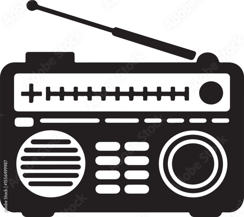 Vintage portable radio with antenna and speaker silhouette