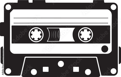 Retro cassette tape with spools and tape visible in a clean silhouette