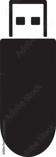 Simple black usb flash drive icon with rounded end and connector silhouette