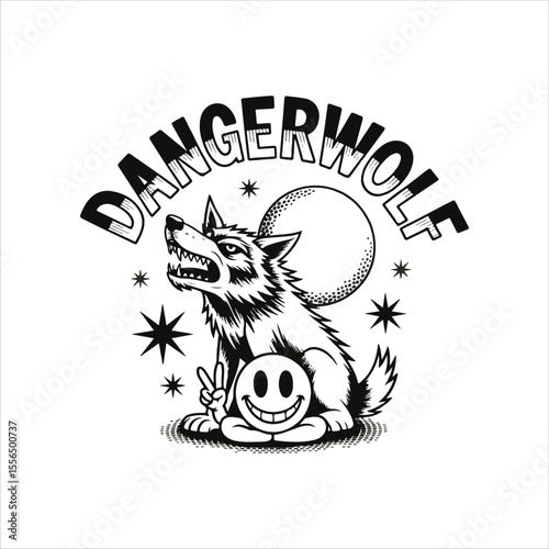 Tattoo art features Danger wolf design black and white