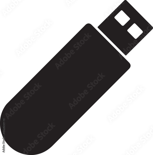 Simple black silhouette of a usb flash drive on a white background