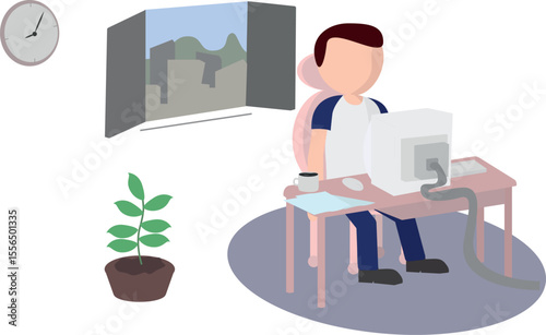 Freelancer working from home scene in flat style
