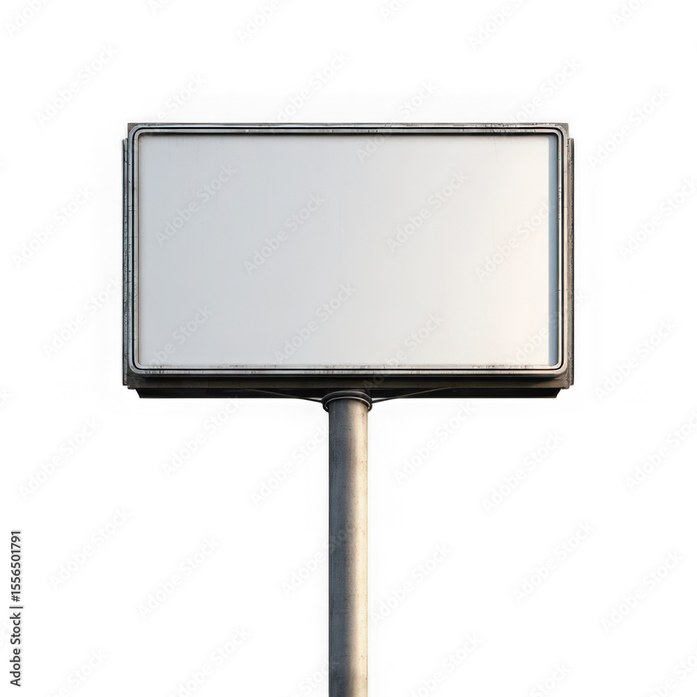 Fototapeta premium Isolated blank billboard sign with metal frame and pole on a white background