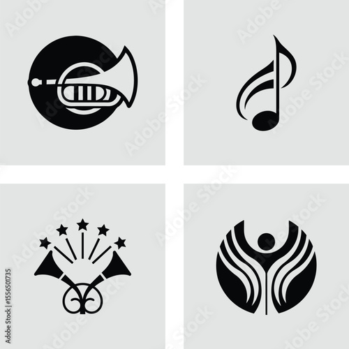Musical Instrument Icons Horn, Note, and Chorus Designs