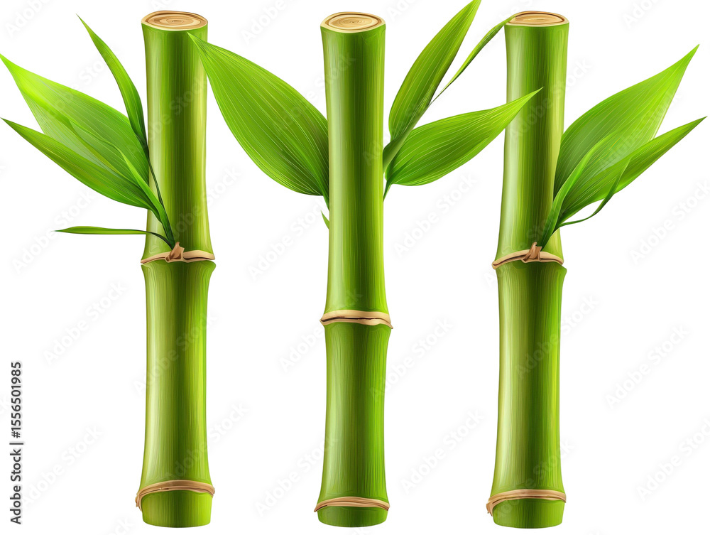 Obraz premium Fresh Green Bamboo Stems with Vibrant Leaves Ideal for Natural Themes and Eco-Friendly Designs, Symbolizing Growth and Renewal in Various Projects