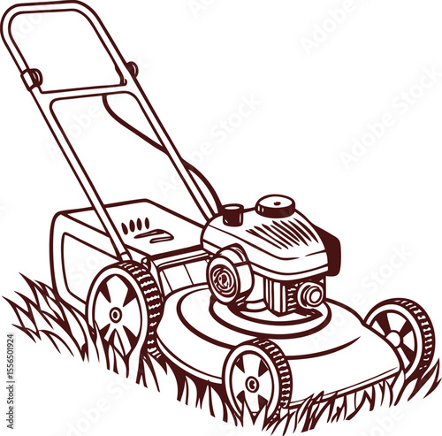 Lawn Mower in Grass Line Art