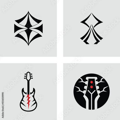 Tribal Rock Music Logo Designs Electric Guitar and Abstract Symbols